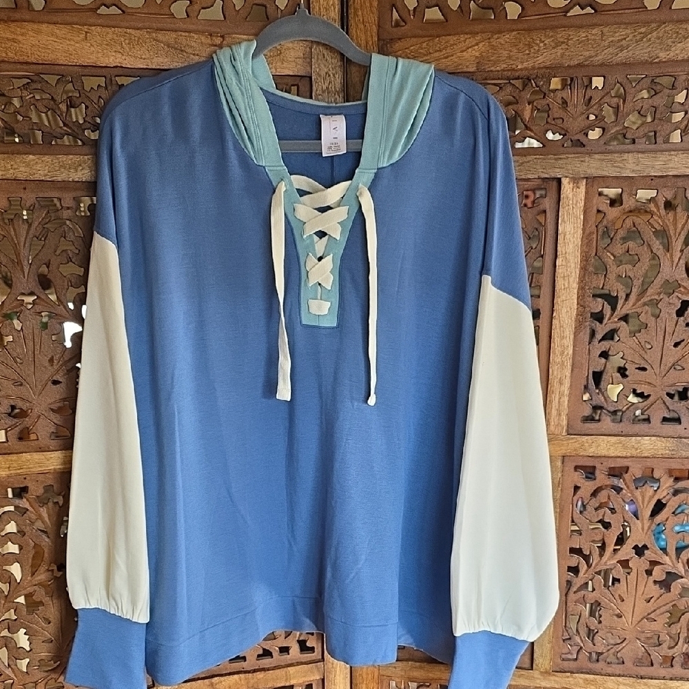 Lane Bryant Blue and Cream Casual Hoodie